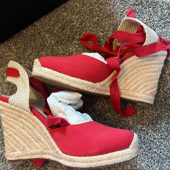 J. Crew Red Espadrille Wedge Sandals - Picture 1 of 4